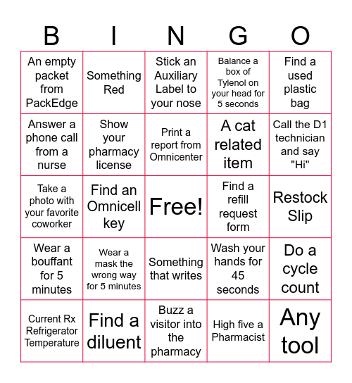 PHARMACY WEEK SCAVENGER HUNT BINGO!! Bingo Card