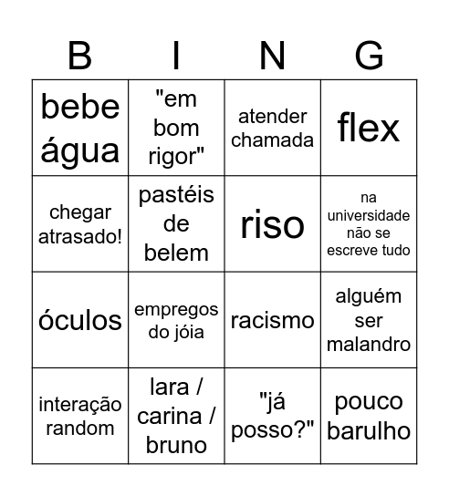 Jóia Bingo Card