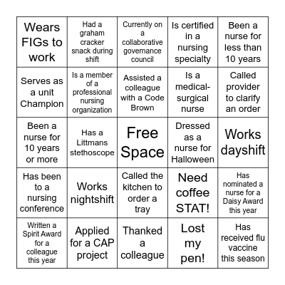 Med-Surg Nurse Bingo Card