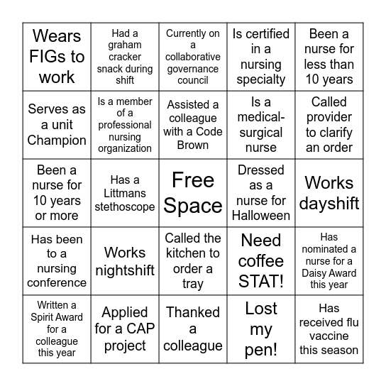 Med-Surg Nurse Bingo Card