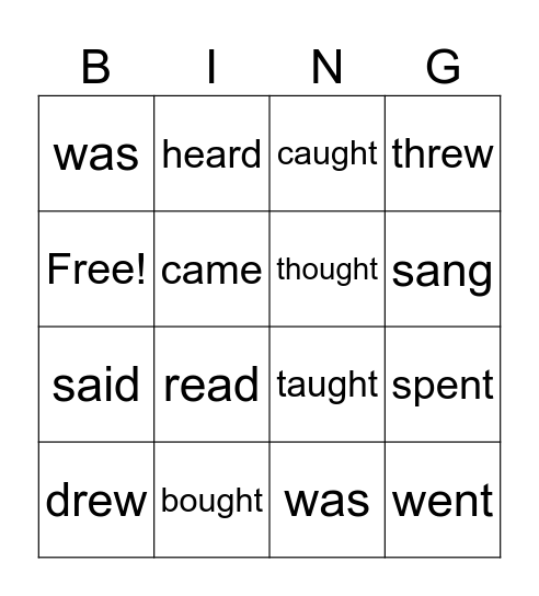Present and Past Verbs Set #1 Bingo Card