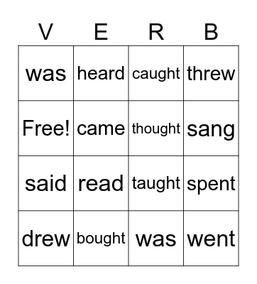 Present and Past Verbs Set #1 Bingo Card