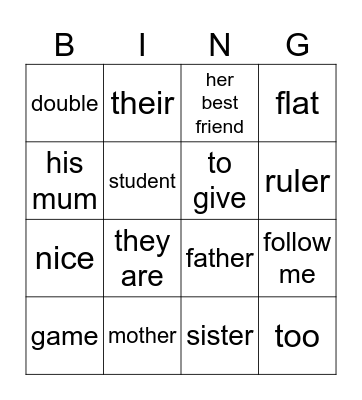 Vocabulary Bingo Card