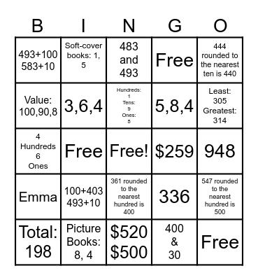 Three Digit Place Value and Rounding Bingo Card
