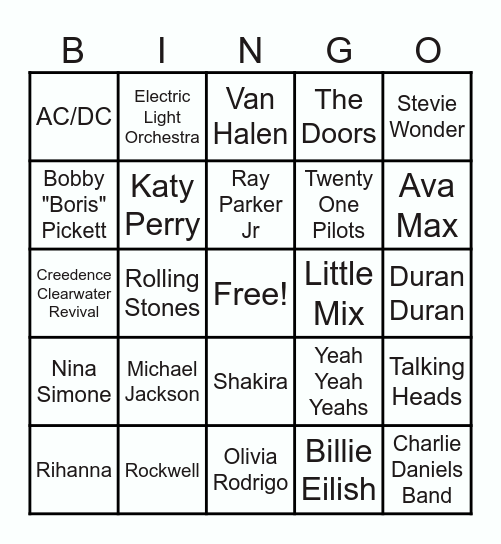 Halloween Pop Song BINGO Card