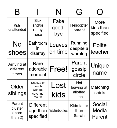 Field Trip Bingo Card