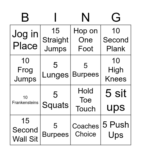 Active Bingo Card