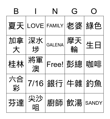 FAMILY TRIP 2024 Bingo Card