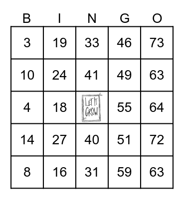 Number Bingo 1-75 Bingo Card