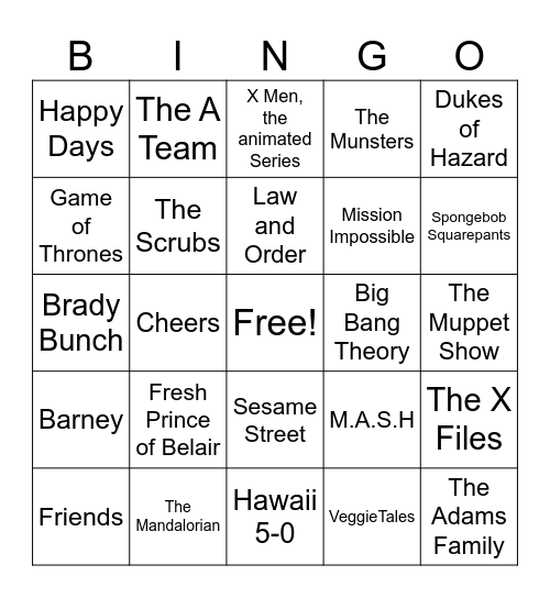 TV Shows Bingo Card