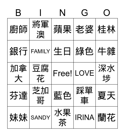 FAMILY TRIP 2024 Bingo Card