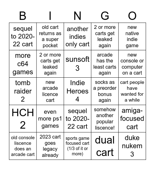 2025 Evercade/Super Pocket Bingo Card