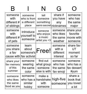 GSC Retreat Bingo Card