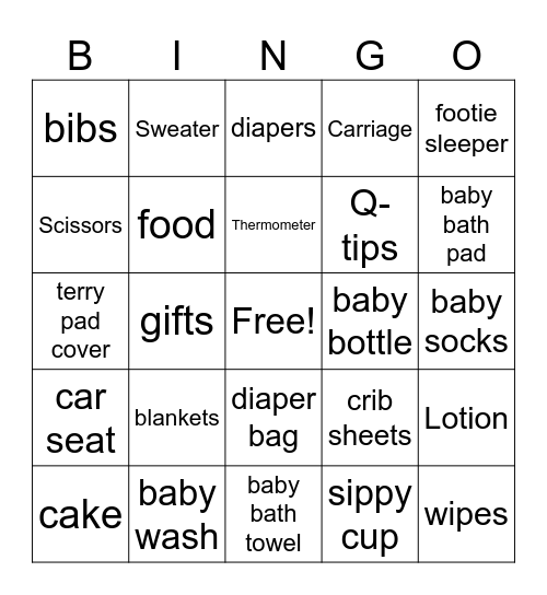 Baby SHOWER Bingo Card