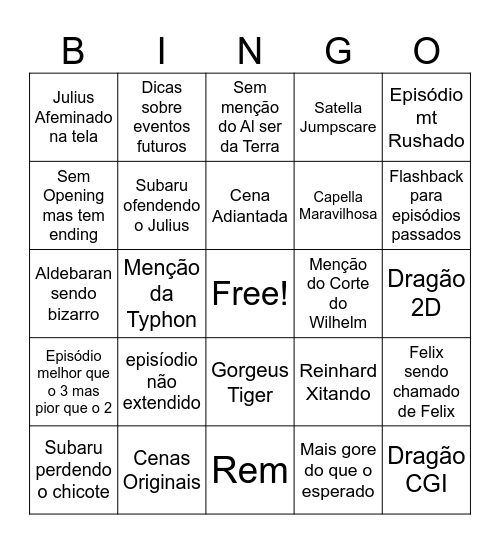 BINGO DO EPISÓDIO 4 Bingo Card