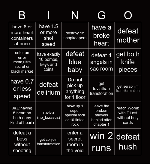isaac Bingo Card
