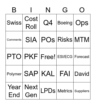 STAFF MEETING BINGO Card