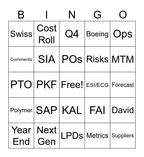 STAFF MEETING BINGO Card