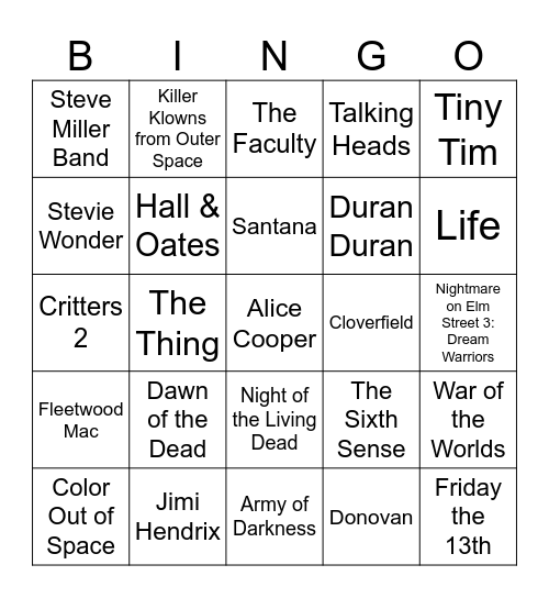 Spooky Tunes, Famous Lines in Horror, & Cosmic Horror Bingo Card