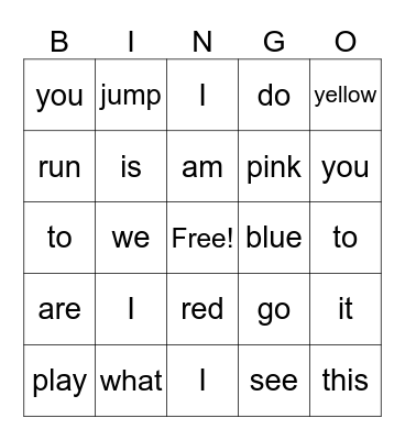 Sight words level 1 Bingo Card
