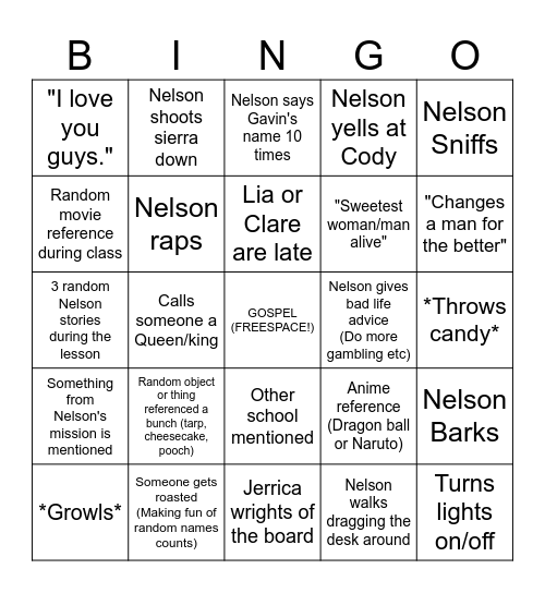 B1 Jesus class Bingo Card