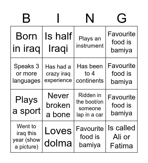 Untitled Bingo Card