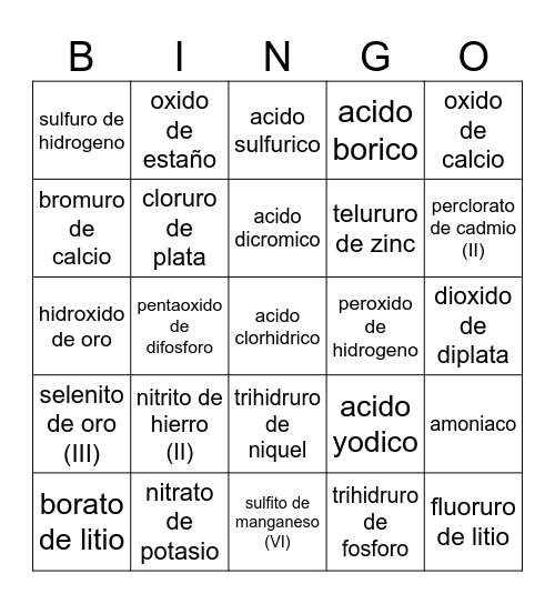 BINGO FORMULACION Bingo Card