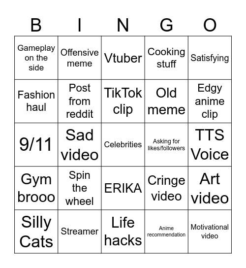Instagram Reels bingo Card