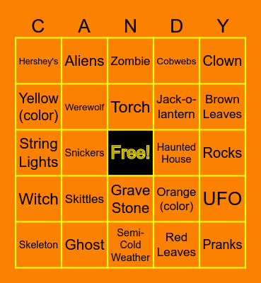 Halloween Things Bingo Card
