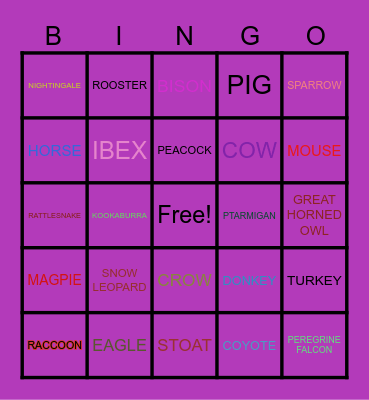 ANIMALS Bingo Card