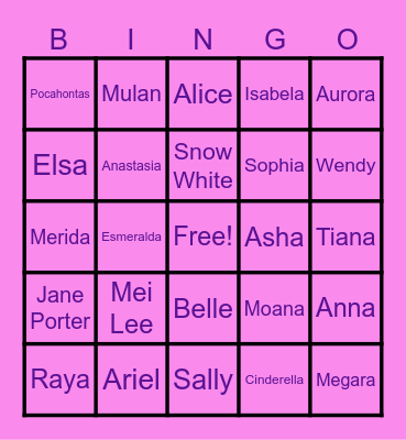 Disney Princesses Bingo Card