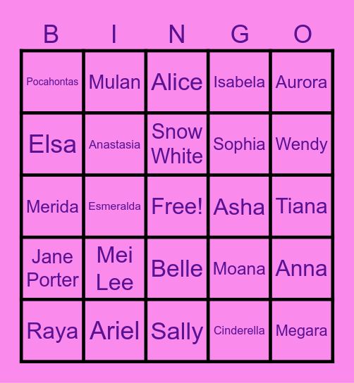 Disney Princesses Bingo Card