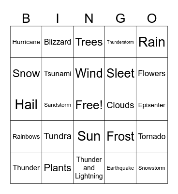 Weather & Nature Bingo Card