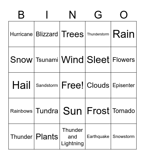 Weather & Nature Bingo Card