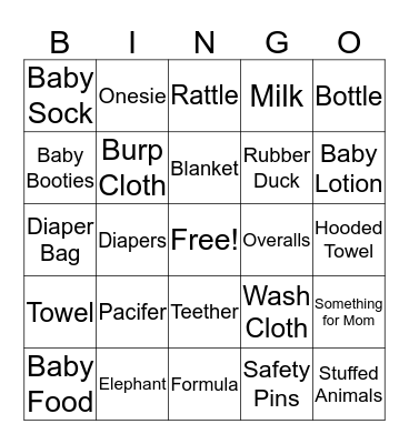 Baby Shower Bingo Card