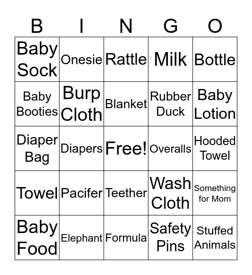 Baby Shower Bingo Card