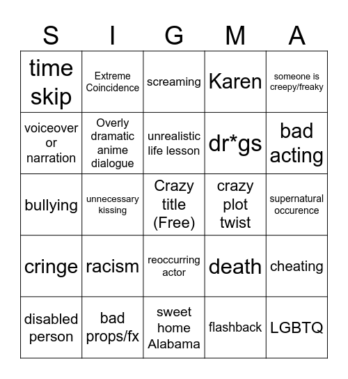 Tomorrow's teachings bingo card (DuckyDee)asd Bingo Card