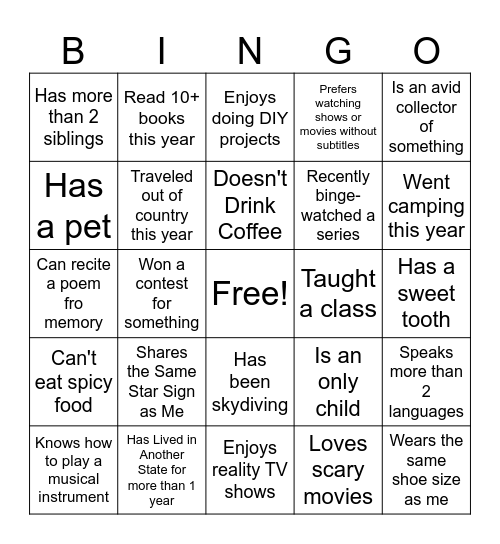 Untitled Bingo Card