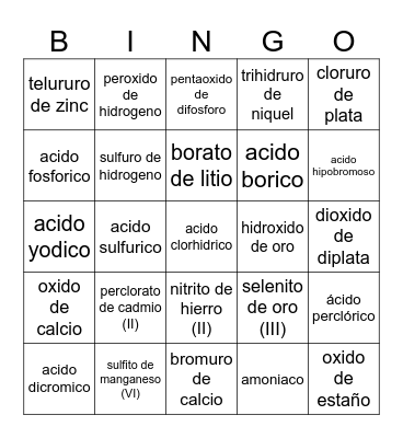 BINGO FORMULACION Bingo Card