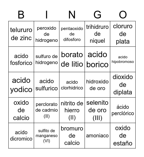 BINGO FORMULACION Bingo Card