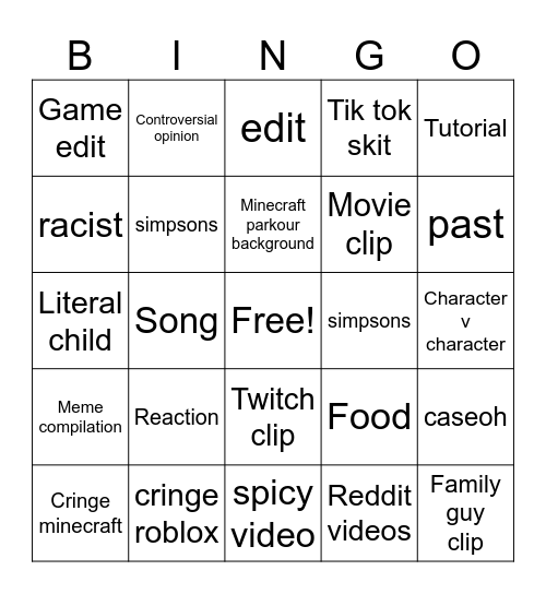 YouTube shorts Bingo Card