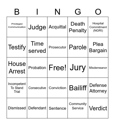 Court Education Bingo Card