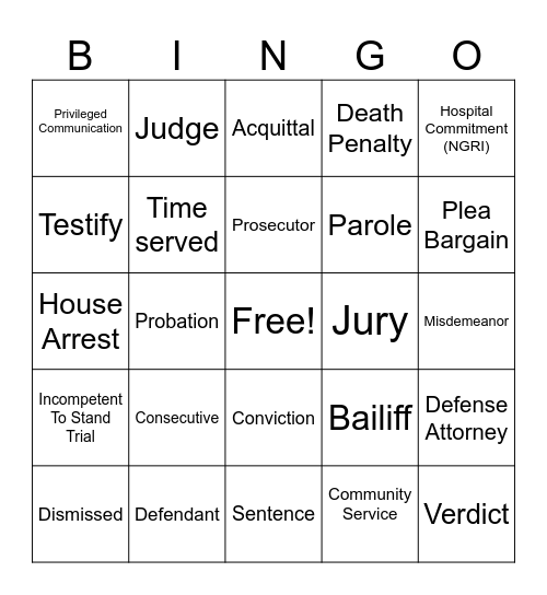 Court Education Bingo Card