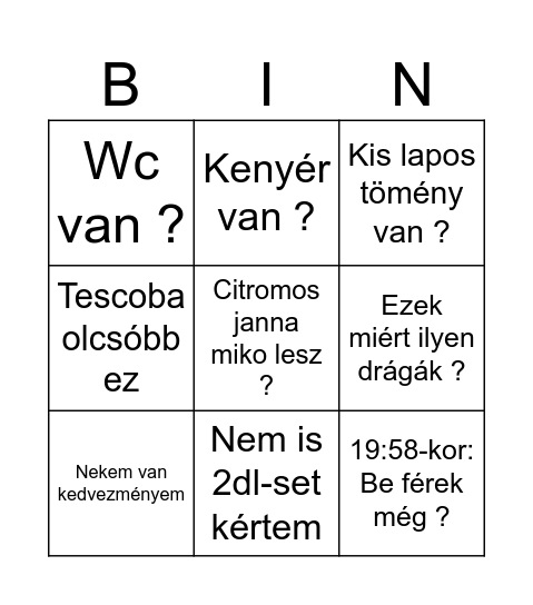 Feketepiac Bingóó Bingo Card