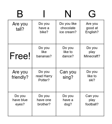 Basic Questions Bingo Card