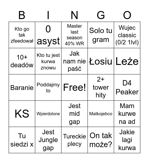 Duo Bingo Card