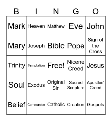 Faith Formation Bingo Card