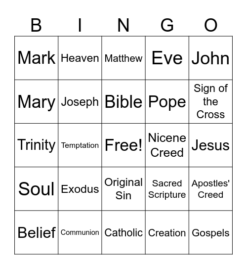 Faith Formation Bingo Card