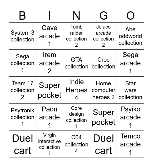 2025 Evercade/Super Pocket Bingo Card