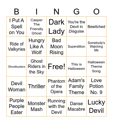 HALLOWEEN MUSIC BINGO Card